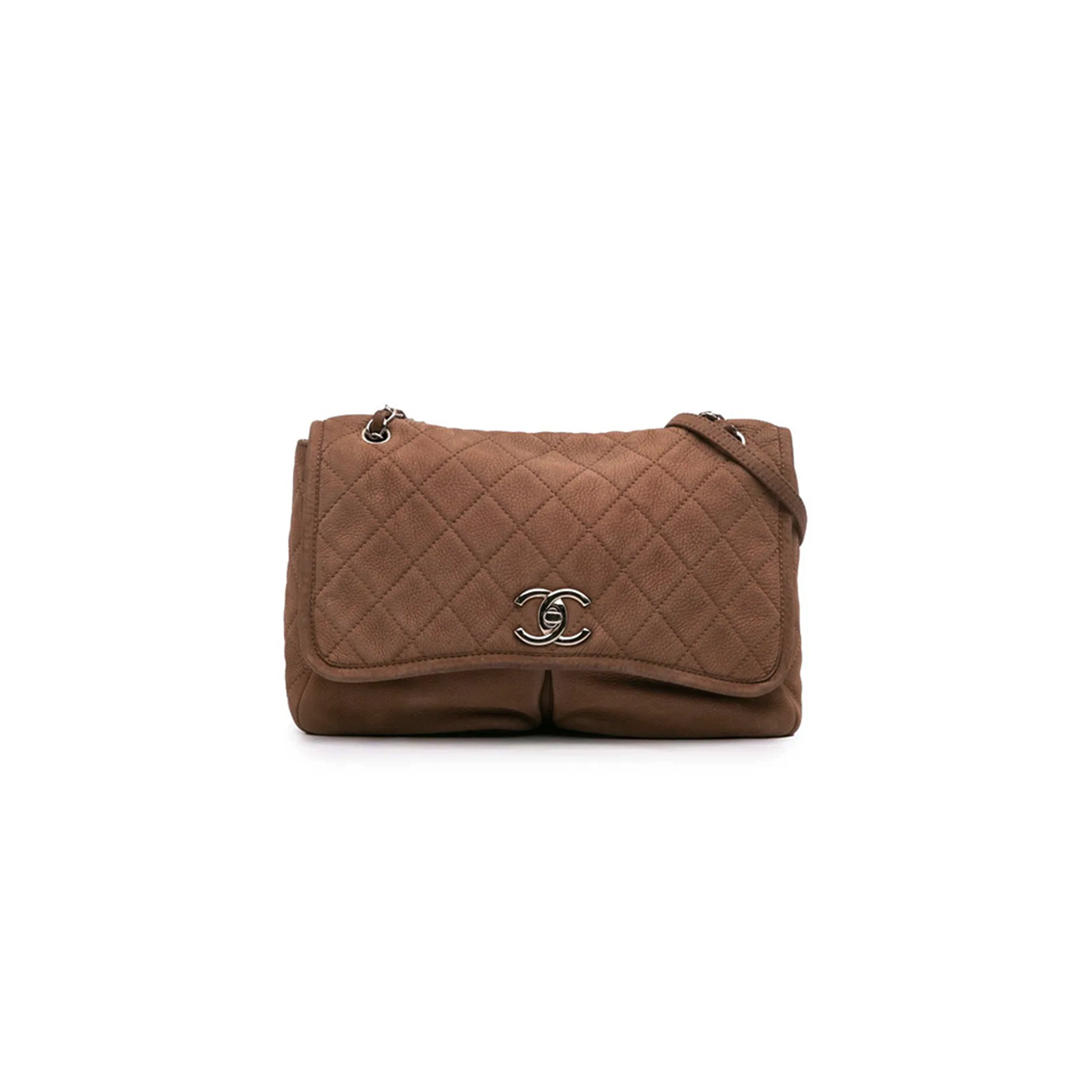 CHANEL LARGE QUILTED NUBUCK NATURAL BEAUTY SPLIT POCKET FLAP SHOULDER BAG (33*22*9cm)